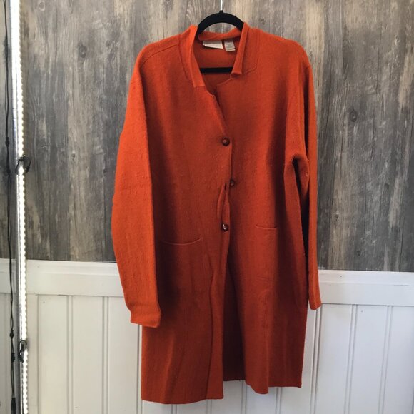 First Issue vintage 100% wool knit long burnt orange cardigan size XL - Picture 1 of 4